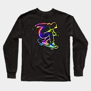 Neon Retro Vintage Skateboarder 80s 90s Long Sleeve T-Shirt